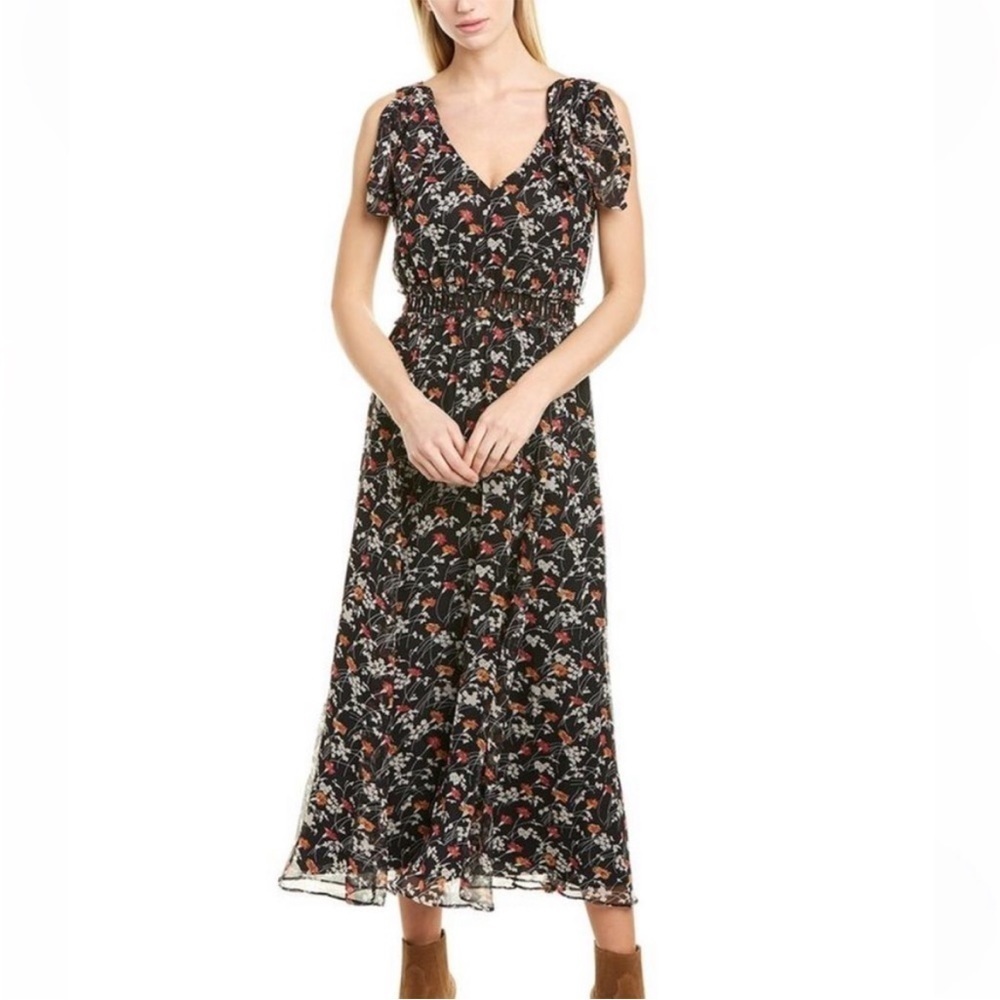 Joie Huntlie Floral Tie Silk Strap Maxi Dress Size 4 Caviar